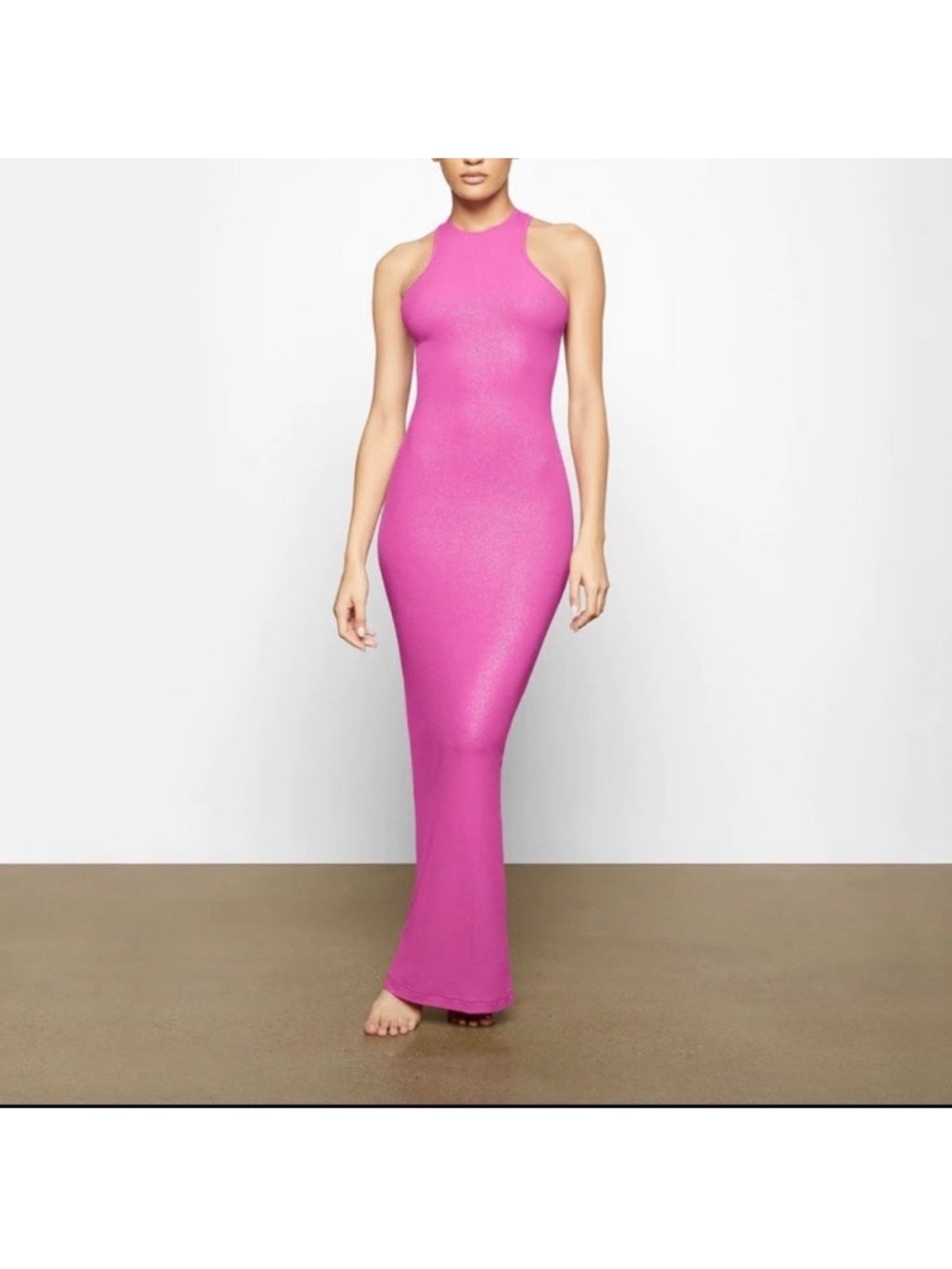 SKIMS Sleek High-Neck Maxi Dress in Hot Pink